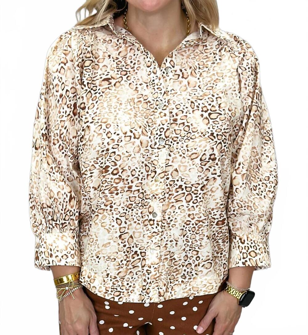 NEW ENTRO women's luxe leopard button-up in beige